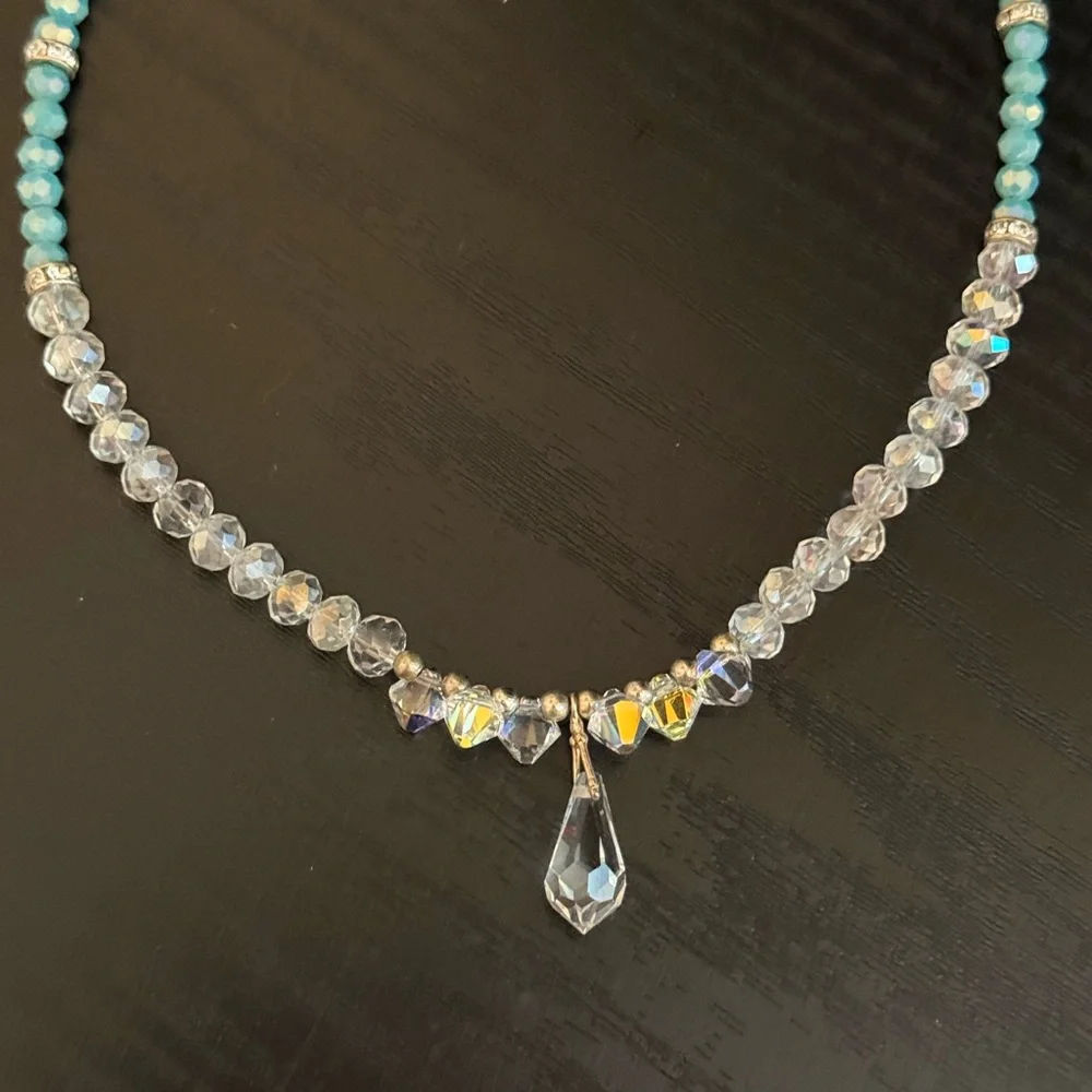 Crystal and Turquoise Beaded Pendant Necklace (n2)‎